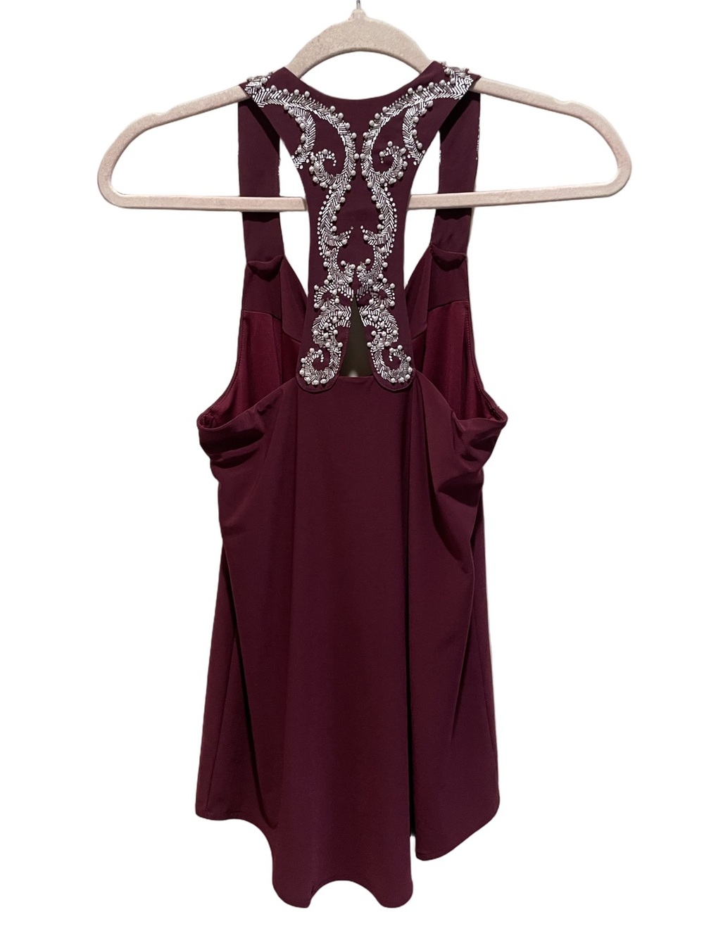 WHBM Burgundy Embellished Razorback blouse. Size S. - Picture 3 of 9